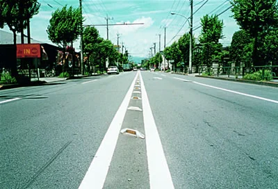 チャッターバー(大型鋲) 道路への設置例